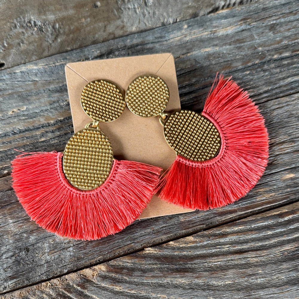 India Hicks golden fan candle earrings coral